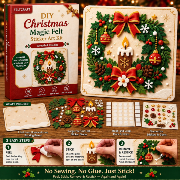 DIY Christmas Magic Felt Sticker Art Kit Reusable Holiday Craft Set for Kids Family Christmas Decoration Gift