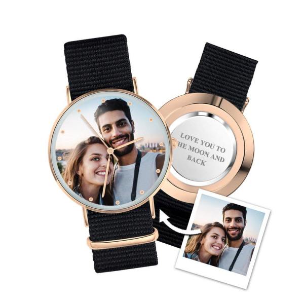 Ladies Watch Personalized Photo Watch With Black Red Blue Strap Birthday Gift - photowatch
