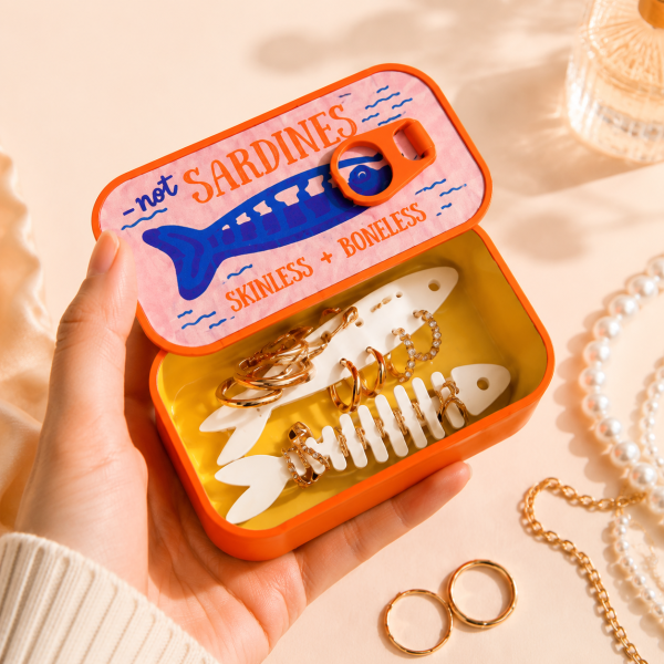 Vintage Sardine Tin Jewelry Box | Cute Mini Travel Jewelry Organizer for Rings, Earrings & Necklaces