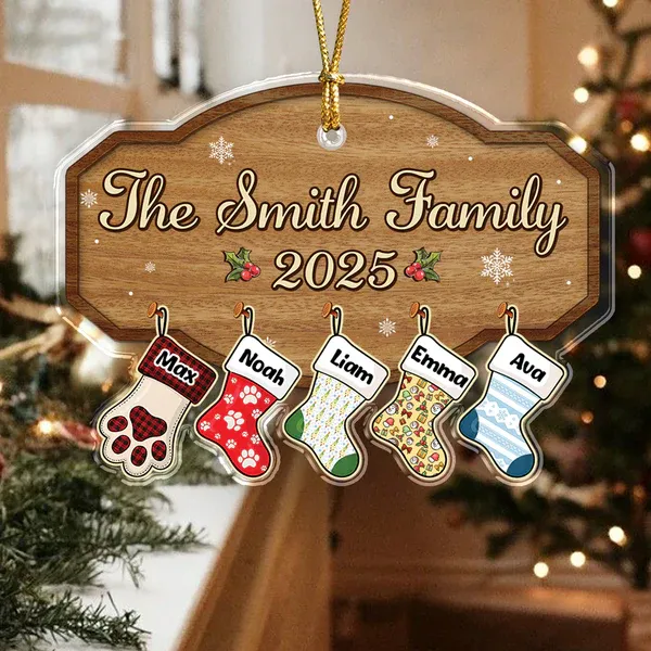 Personalized Family Christmas Ornament 2025 Custom Name Stocking Design, Wooden Family Name Plaque, Holiday Keepsake Gift - Photowatch