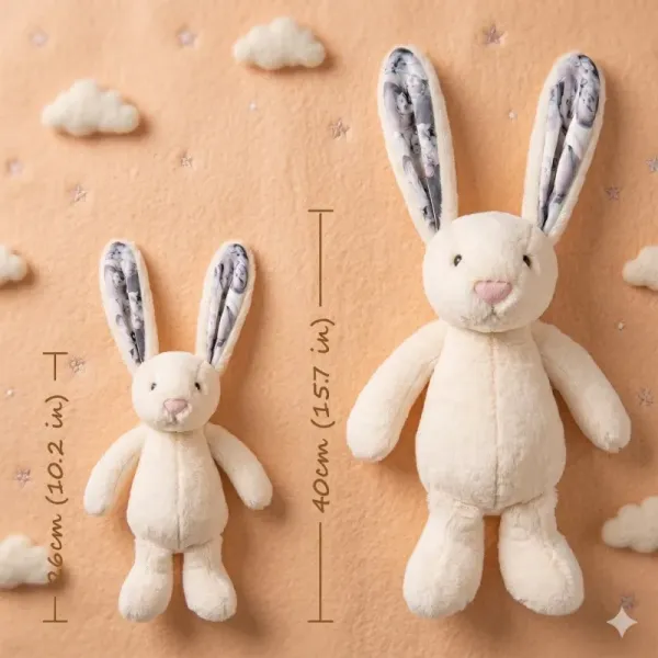 Custom Heart Photo Bunny Plush – Personalized Hidden Ear Picture Bunny Custom Text Anniversary Gift for Couples - Photowatch