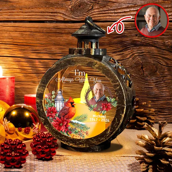 Custom Photo I Am Always With You Memorial Candlelight Lantern Ornament - Photowatch