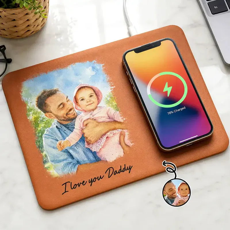 Personalized Charging Pad Dad Sketch Line Art Custom Photo Father's Day Gift For Dad