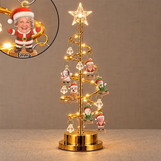 Personalized Custom Photo & Name Christmas LED Tree Lights, Family Together Santa Elf Snowman, Best Christmas Gift for Family
