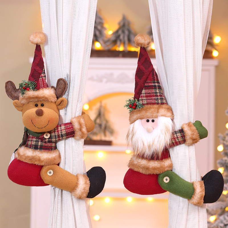 Christmas Curtain Tiebacks | Cute Santa, Snowman & Reindeer Plush Decorations | Holiday Home Décor