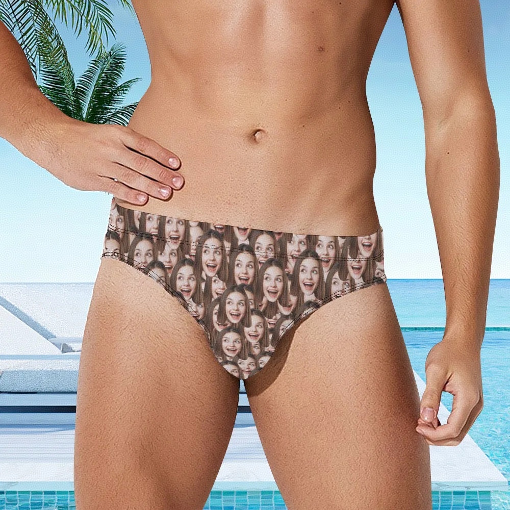 Custom Face Men's Swimming Trunks Personalized Face Mash Triangle Swim Briefs