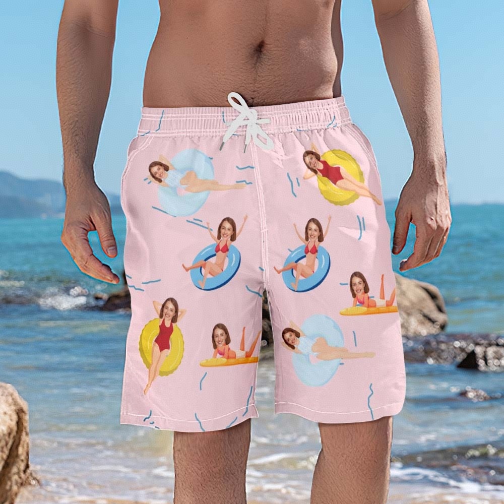 Personalized Beach Shorts for Men Summer Time Custom Face Swim Trunks