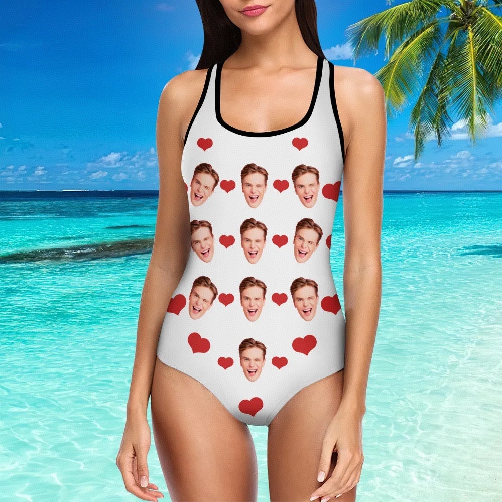 Custom Face Swimsuit One Piece Heart Swimsuit