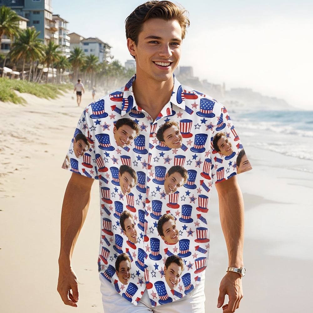 Custom 4th of July Hawaiian Shirt Personalized USA Flag Shirt for Men Independence Day Beach Outfit