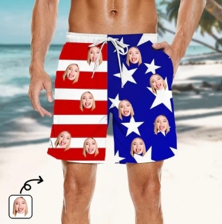 Custom Face Navy Blue Heart Flag Swimwear For Stylish Poolside Looks