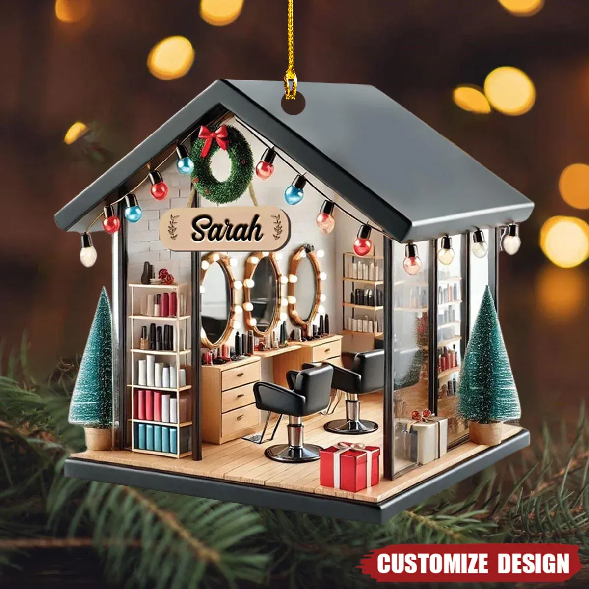 2D Personalized Hair Salon Acrylic Christmas Ornament Gift for Hairdresser