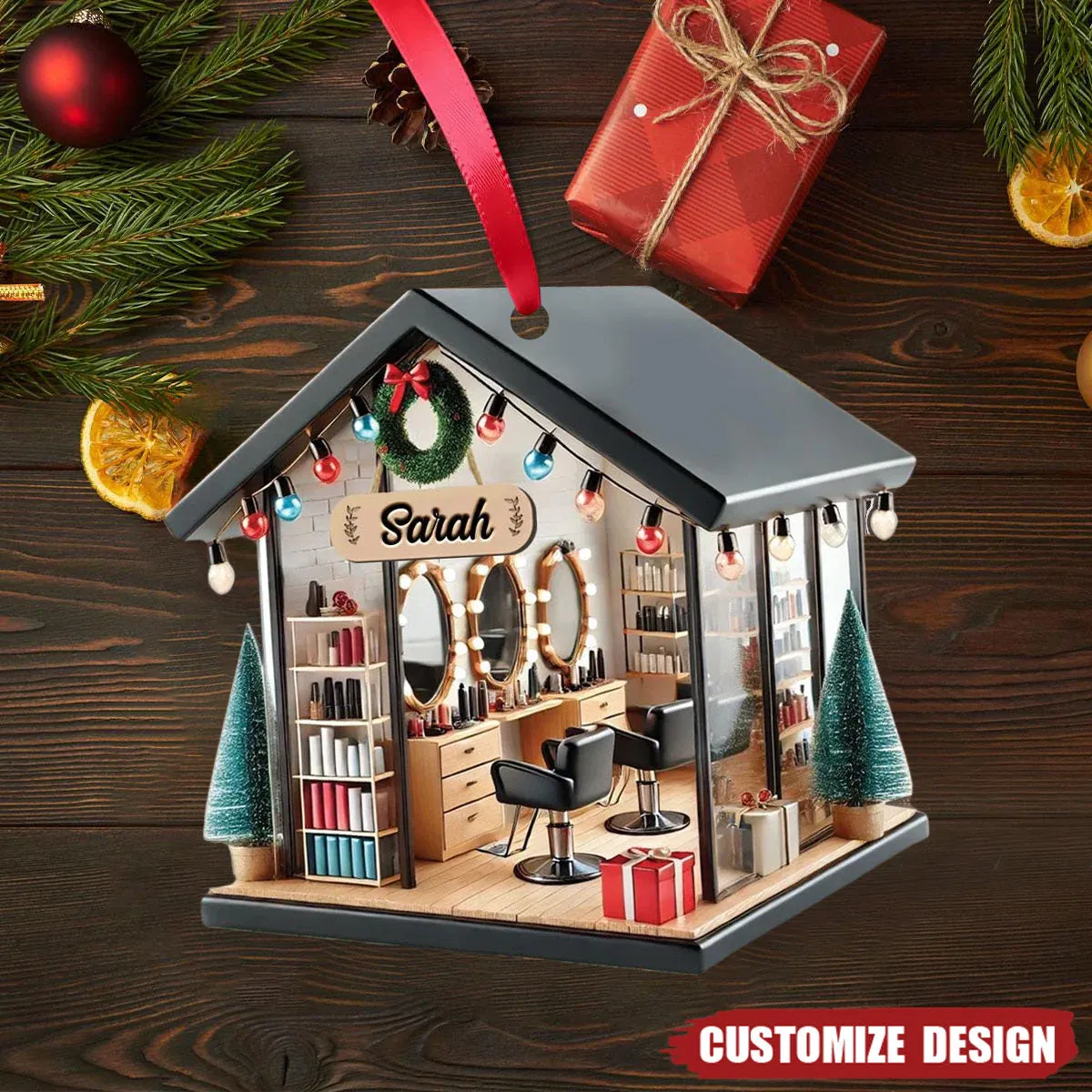 2D Personalized Hair Salon Acrylic Christmas Ornament Gift for Hairdresser