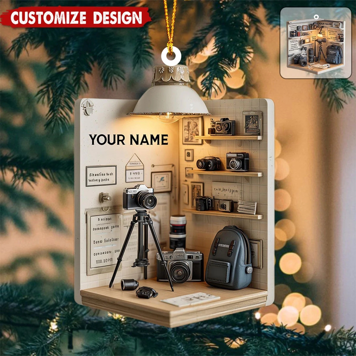 Personalized 2D Christmas Ornament Custom Photographer Camera Acrylic Christmas Ornament