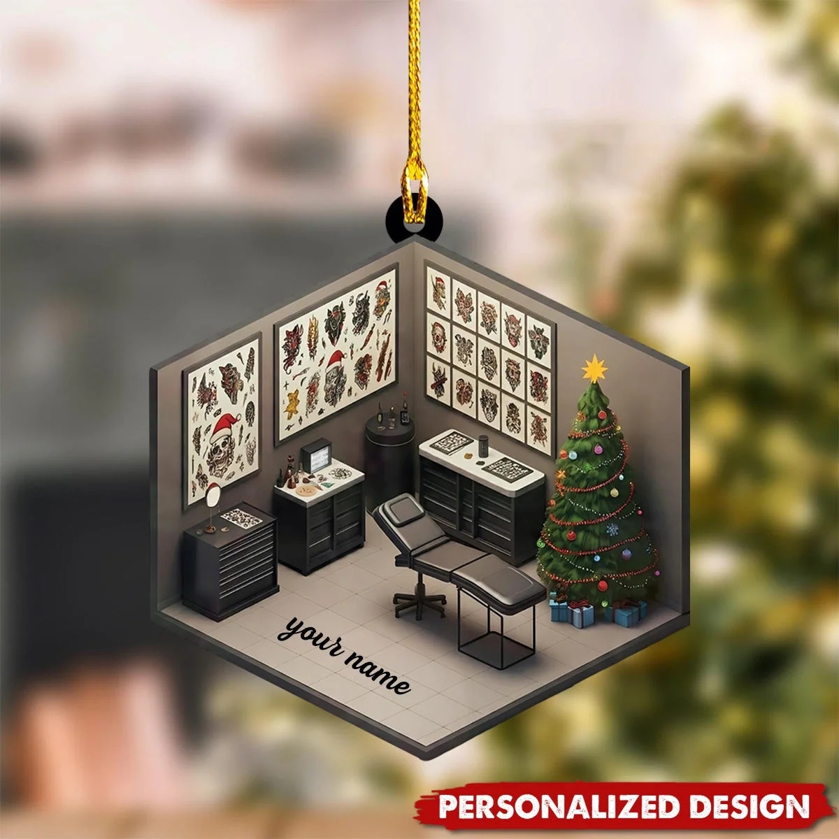 2D Personalized Tattoo Studio Acrylic Christmas Ornament Gift for Tattoo Lovers Christmas Gifts