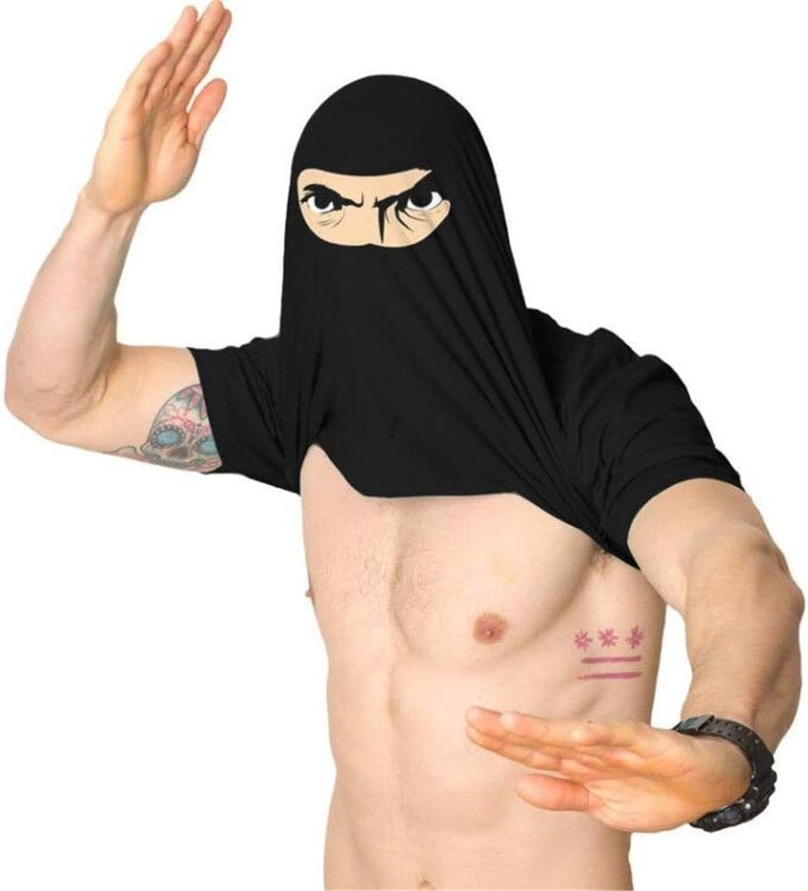 Men's Funny Flip T-Shirt Ask Me About My Ninja Disguise Hidden Mask Tee Funny Shirt