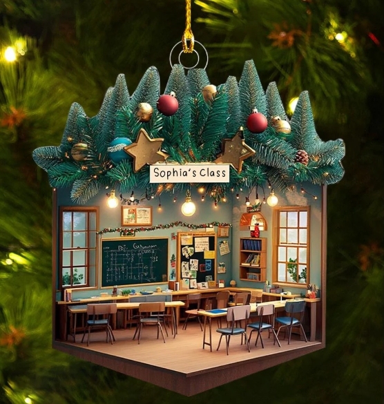 Personalized 2D Teacher Classroom Christmas Ornament Gift For Teacher