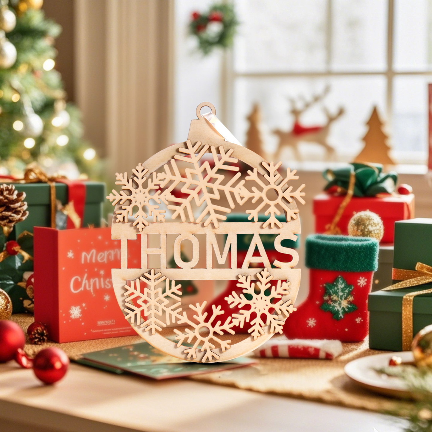 Custom Christmas Wooden Ornament Personalized Name Hanging Decoration Xmas Tree Name Tag Gift - MyFaceSwimSuit