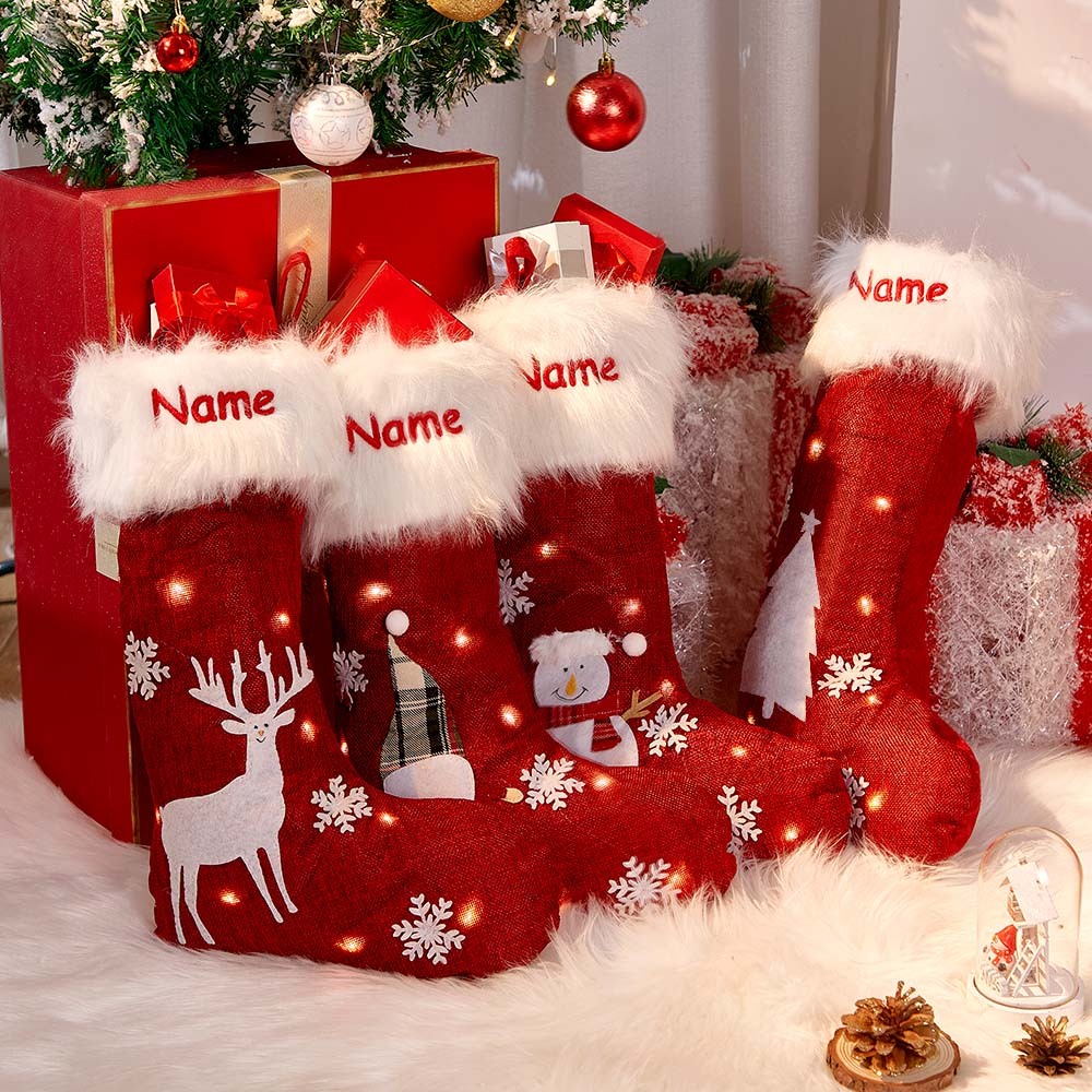 Custom Embroidered Christmas Stocking Personalized Name Gift Bag Sock Holiday Decoration for Kids - MyFaceSwimSuit