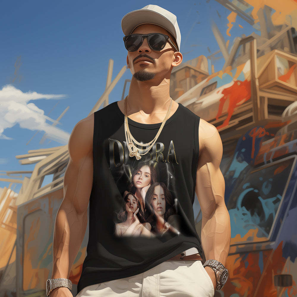 Custom Face Tank Tops Men's Sleeveless Shirt Print Your Own Text - MyFaceSwimsuit