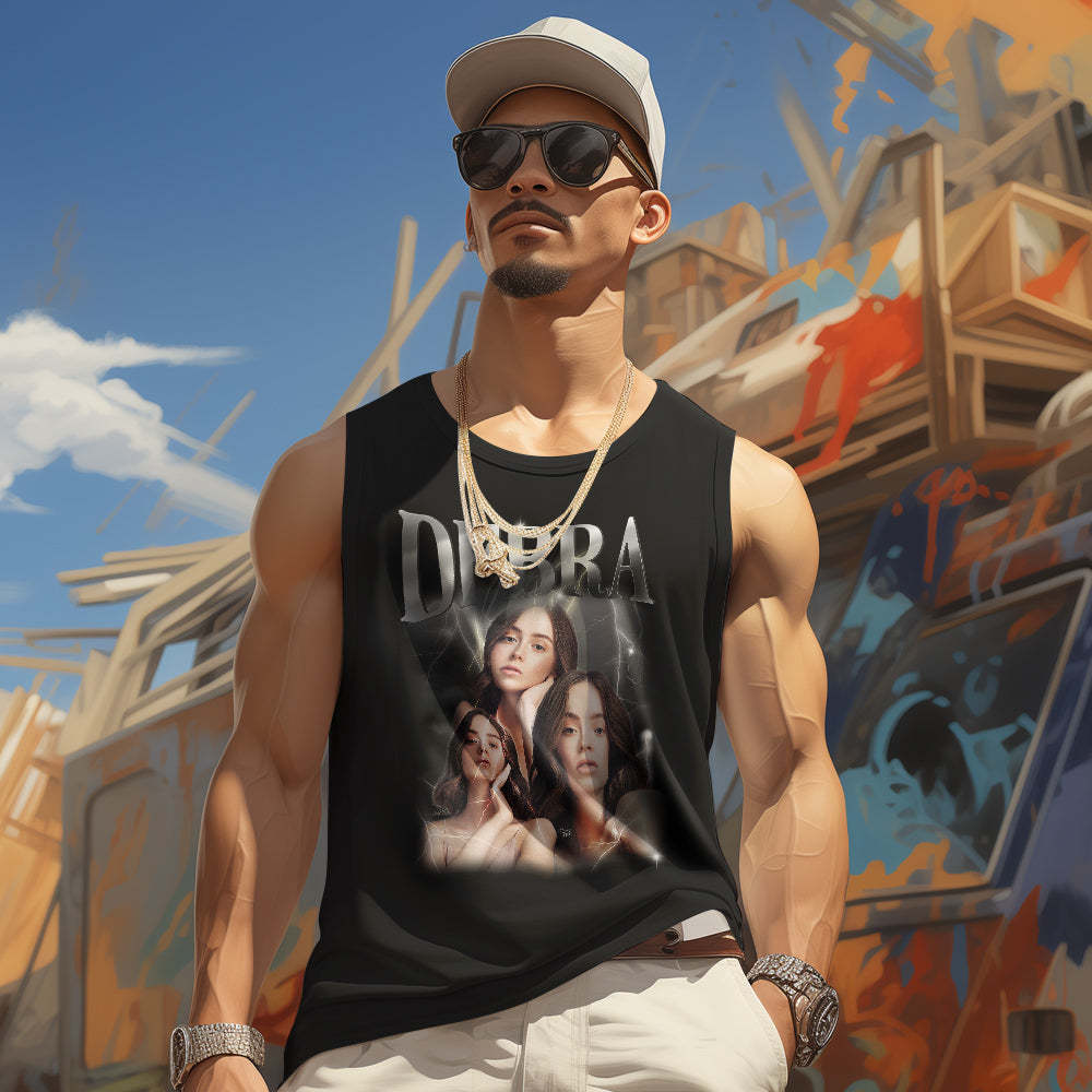 Custom Face Tank Tops Men's Sleeveless Shirt Print Your Own Text - MyFaceSwimsuit