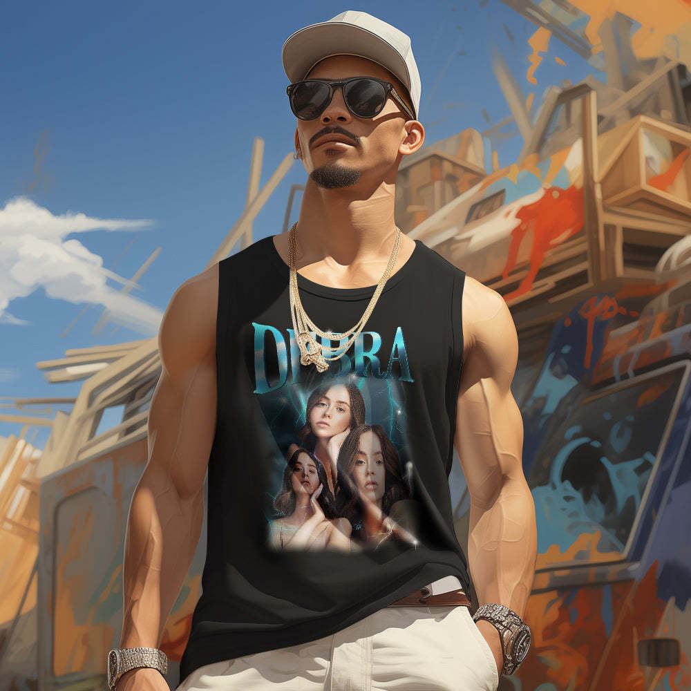 Custom Face Tank Tops Men's Sleeveless Shirt Print Your Own Text - MyFaceSwimsuit