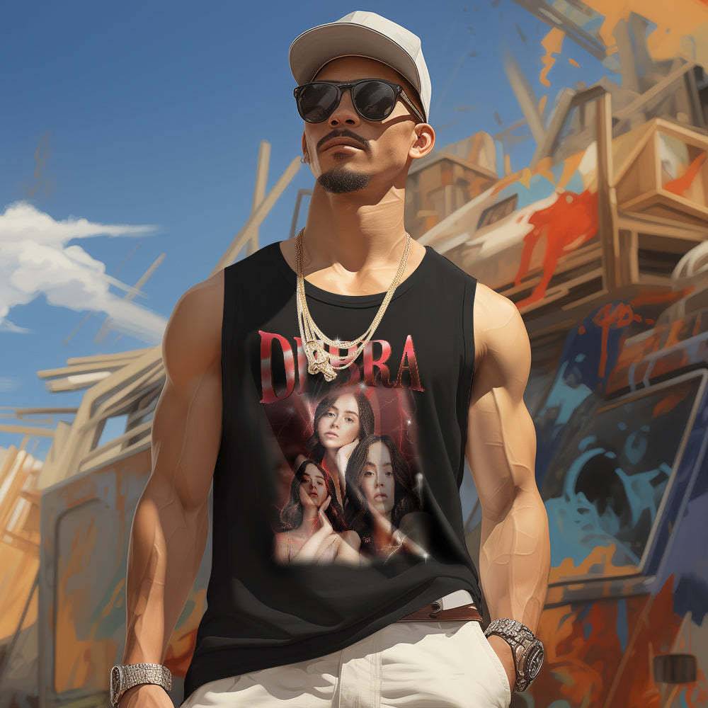 Custom Face Tank Tops Men's Sleeveless Shirt Print Your Own Text - MyFaceSwimsuit