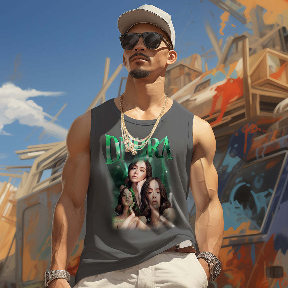 Custom Face Tank Tops Men's Sleeveless Shirt Print Your Own Text - MyFaceSwimsuit