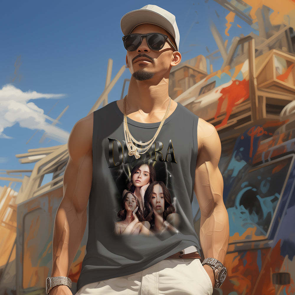 Custom Face Tank Tops Men's Sleeveless Shirt Print Your Own Text - MyFaceSwimsuit