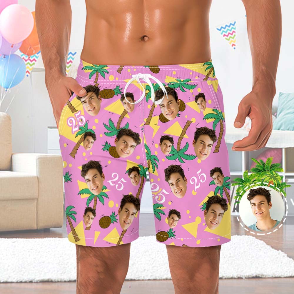 Custom Face And Number Beach Shorts Coconut And Pineapple Multicolor Beach Shorts