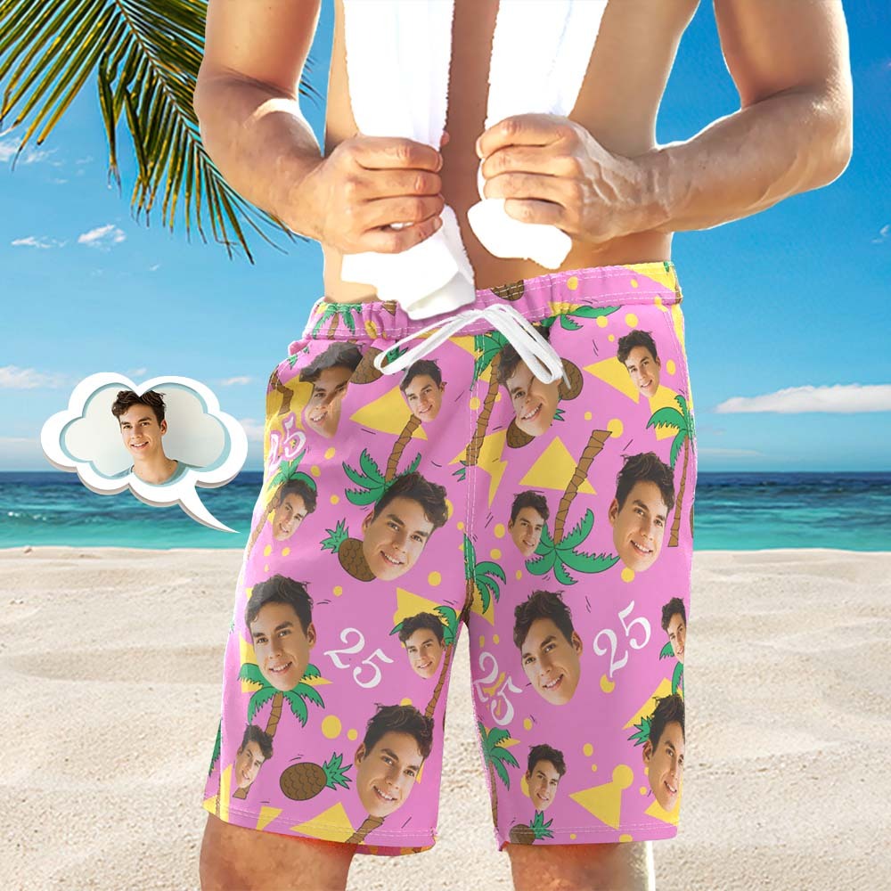 Custom Face And Number Beach Shorts Coconut And Pineapple Multicolor Beach Shorts