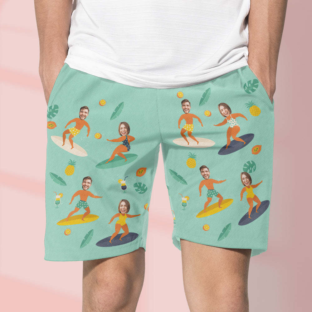 Custom Face Beach Shorts Couple Surfing Sport Gifts - MyFaceSwimsuit