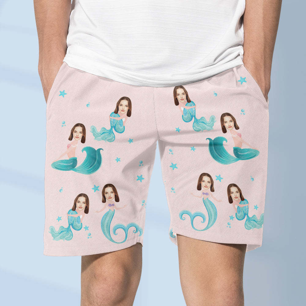 Custom Photo Face Beach Trunk Shorts Mermaid Gifts - MyFaceSwimsuit