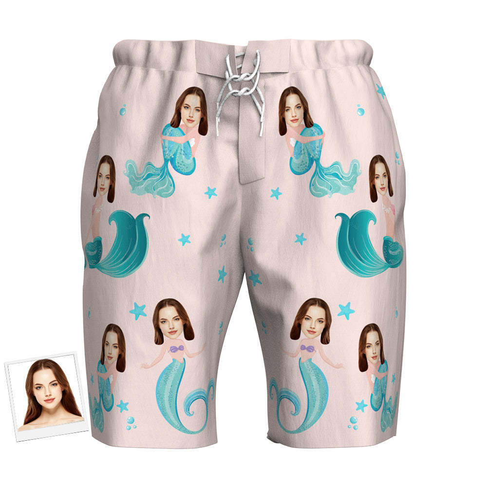 Custom Photo Face Beach Trunk Shorts Mermaid Gifts - MyFaceSwimsuit