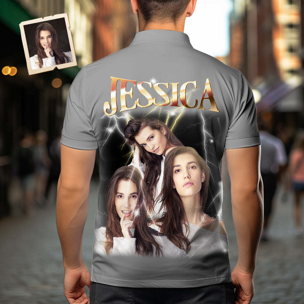 Custom Photo and Text Hawaiian Shirts Personalized Photo Gift Men's Vintage Personality Lightning Shirts - MyFaceSwimsuit