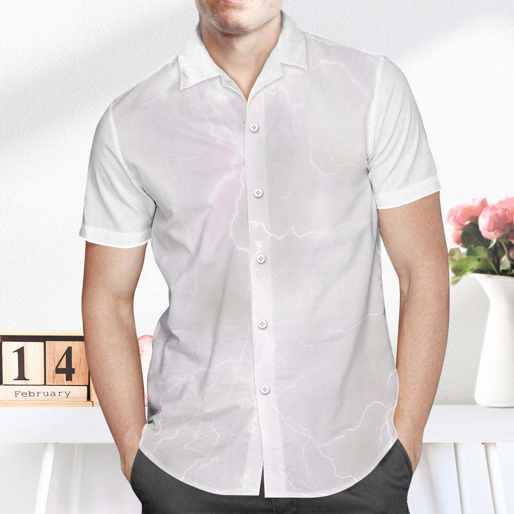 Custom Photo and Text Hawaiian Shirts Personalized Photo Gift Men's Vintage Personality Lightning Shirts Valentines Day Gift - MyFaceSwimsuit