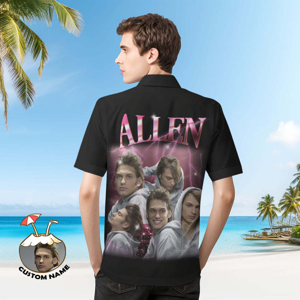 Custom Photo and Text Hawaiian Shirts Personalized Photo Gift Men's Vintage Personality Lightning Shirts - MyFaceSwimsuit