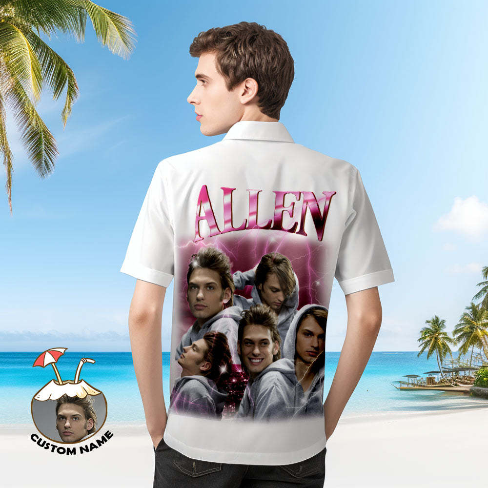 Custom Photo and Text Hawaiian Shirts Personalized Photo Gift Men's Vintage Personality Lightning Shirts - MyFaceSwimsuit