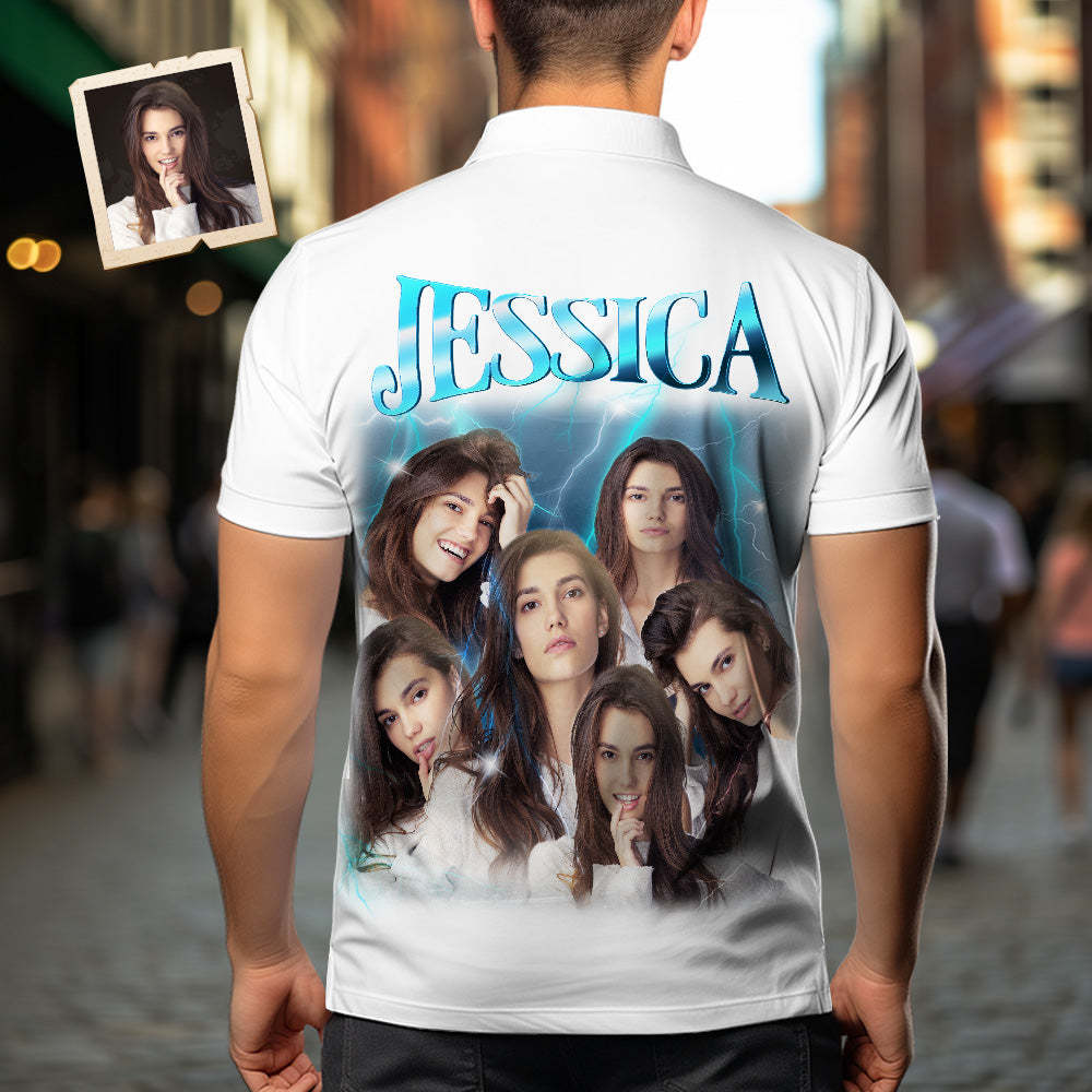 Custom Photo and Text Hawaiian Shirts Personalized Photo Gift Men's Vintage Personality Lightning Shirts - MyFaceSwimsuit