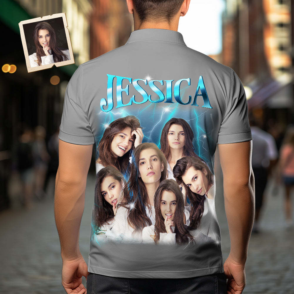 Custom Photo and Text Hawaiian Shirts Personalized Photo Gift Men's Vintage Personality Lightning Shirts - MyFaceSwimsuit