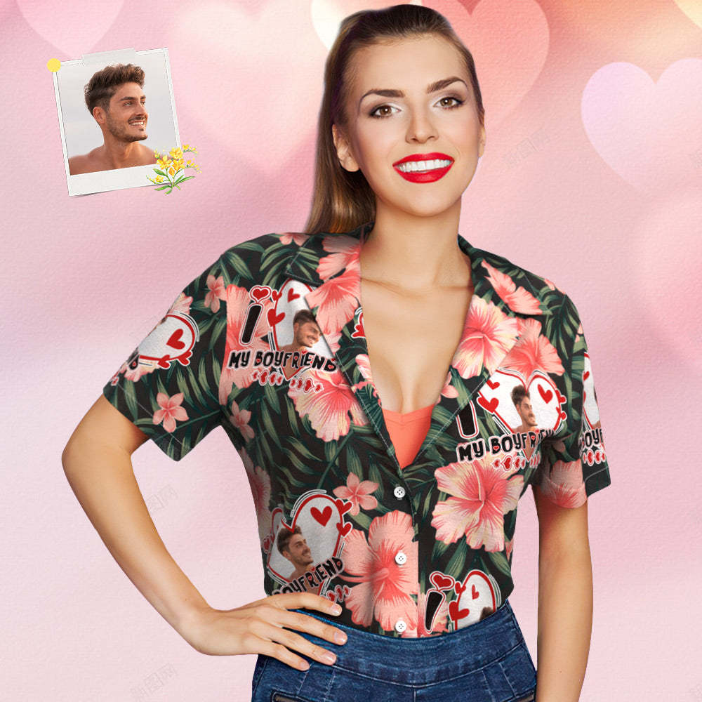 Custom Face Hawaiian Shirt for Women Personalized Women's Photo Hawaiian Shirt Gift for Girlfriend - MyFaceSwimsuit