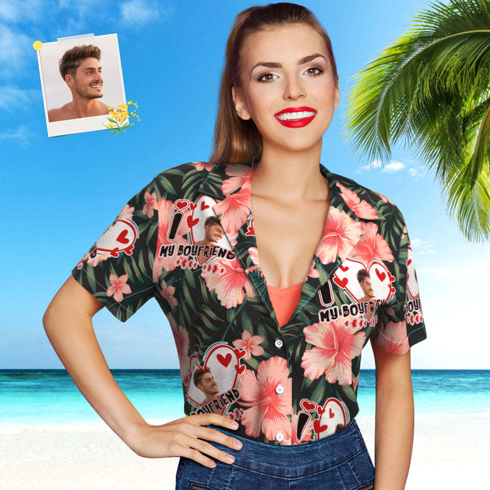 Custom Face Hawaiian Shirt for Women Personalized Women's Photo Hawaiian Shirt Gift for Girlfriend - MyFaceSwimsuit