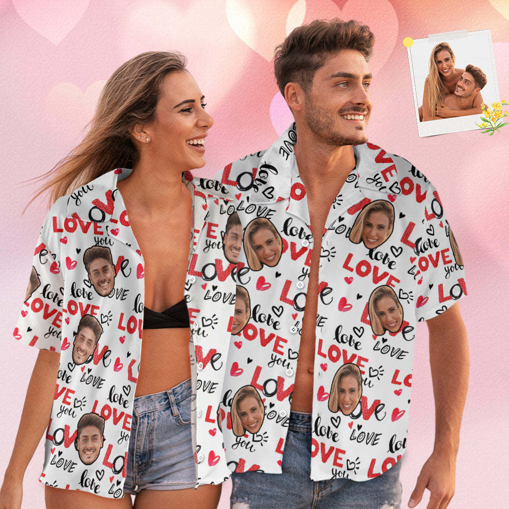 Custom Face Hawaiian Style Personalized White Shirt Couple Outfit - MyFaceSwimsuit