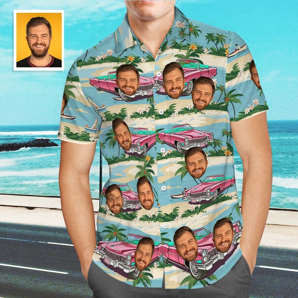 Custom Photo Vintage Car Shirt Custom Unisex Hawaiian Shirt Custom Face Hawaiian Shirt - MyFaceSwimsuit