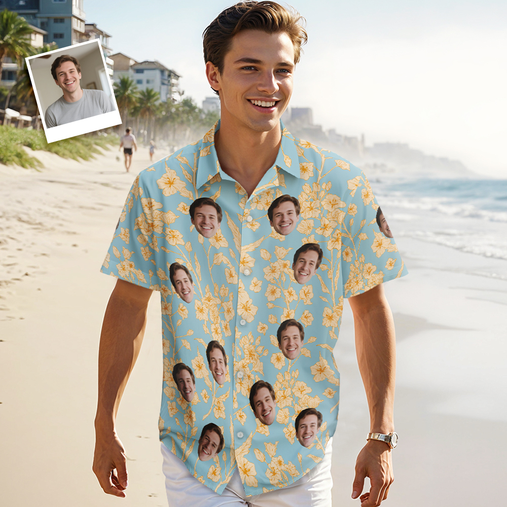 Father’s Day Tropical Shirt Custom Face Hawaiian Shirt Unique Father’s Day Gift for Him - MyFaceSwimSuit