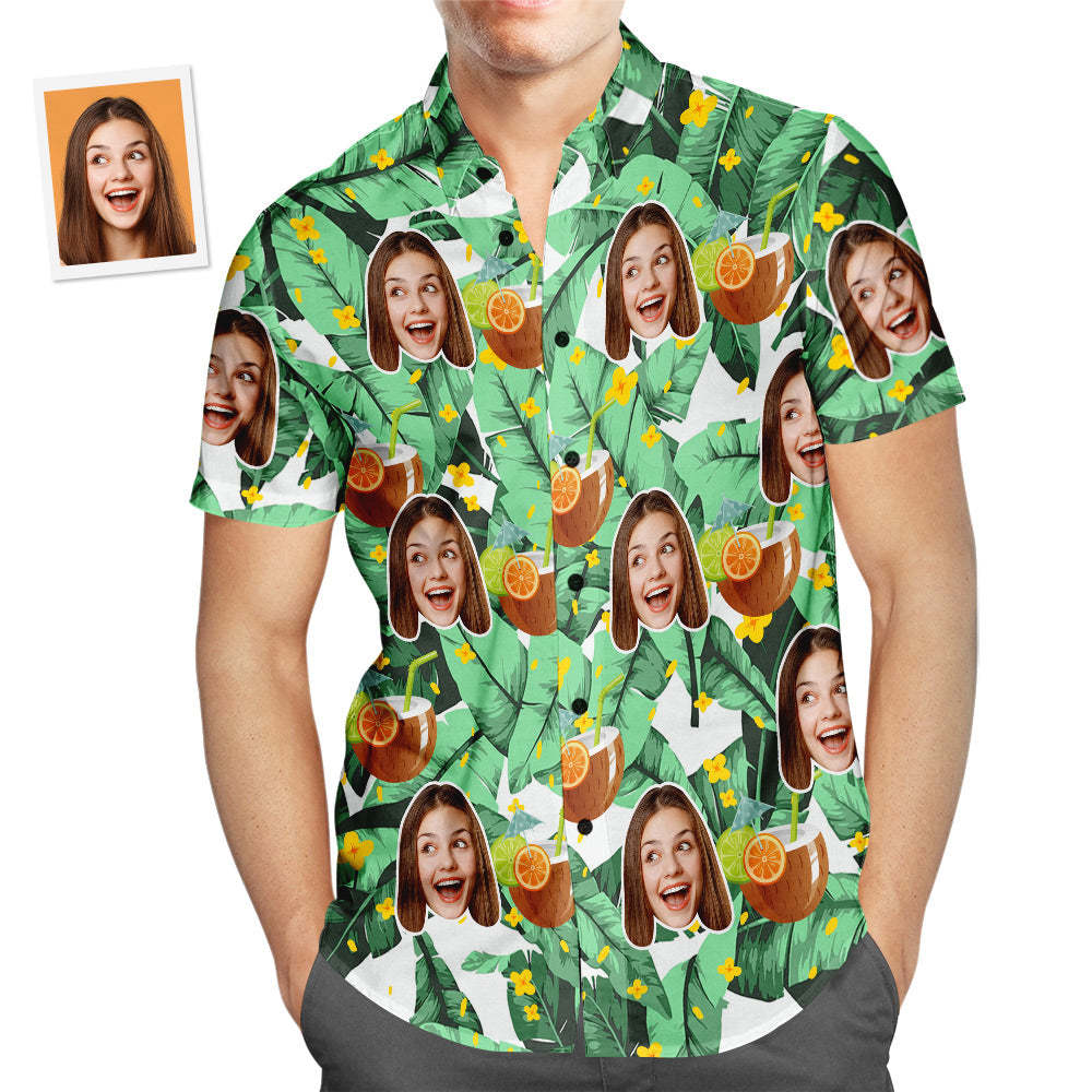 Custom Face Hawaiian Shirt Coconut Design Men's Popular All Over Print Hawaiian Beach Shirt Holiday Gift - MyFaceSwimsuit