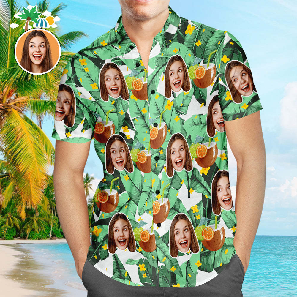 Custom Face Hawaiian Shirt Coconut Design Men's Popular All Over Print Hawaiian Beach Shirt Holiday Gift - MyFaceSwimsuit
