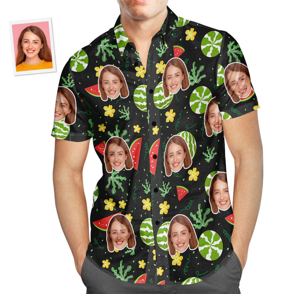 Custom Face Hawaiian Shirt Watermelon Design Men's Popular All Over Print Hawaiian Beach Shirt Holiday Gift - MyFaceSwimsuit