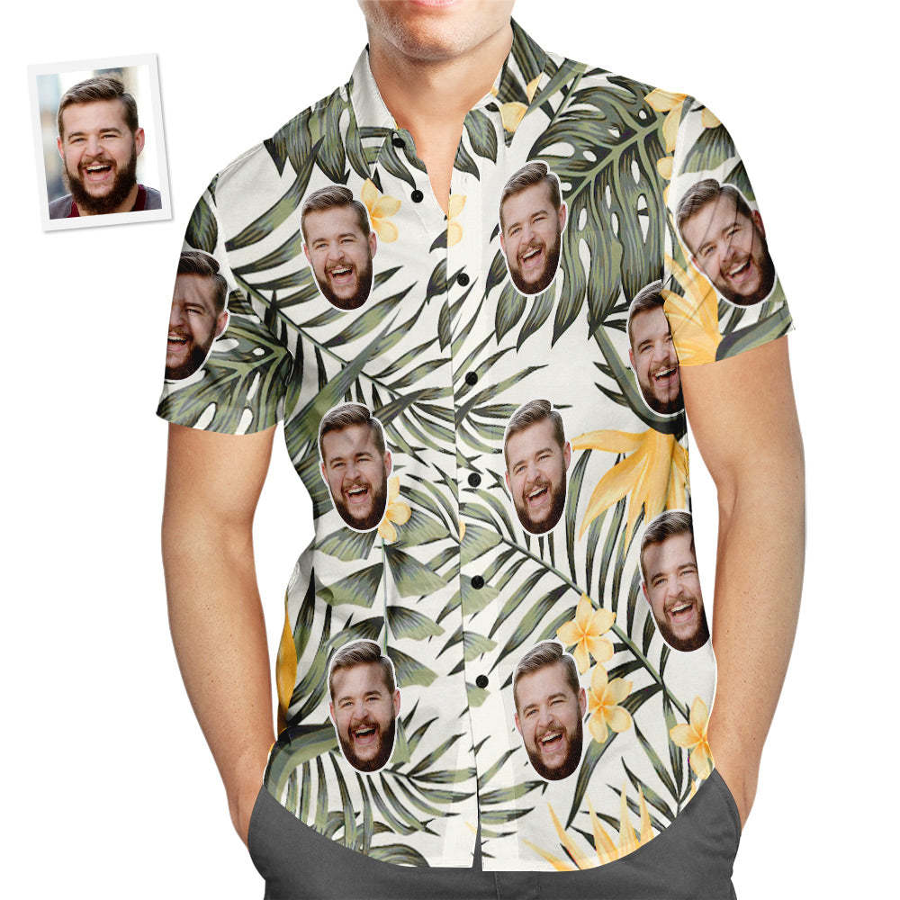 Custom Face Hawaiian Shirt Fashion Flower Green Plant Men's Popular All Over Print Hawaiian Beach Shirt Holiday Gift - MyFaceSwimsuit