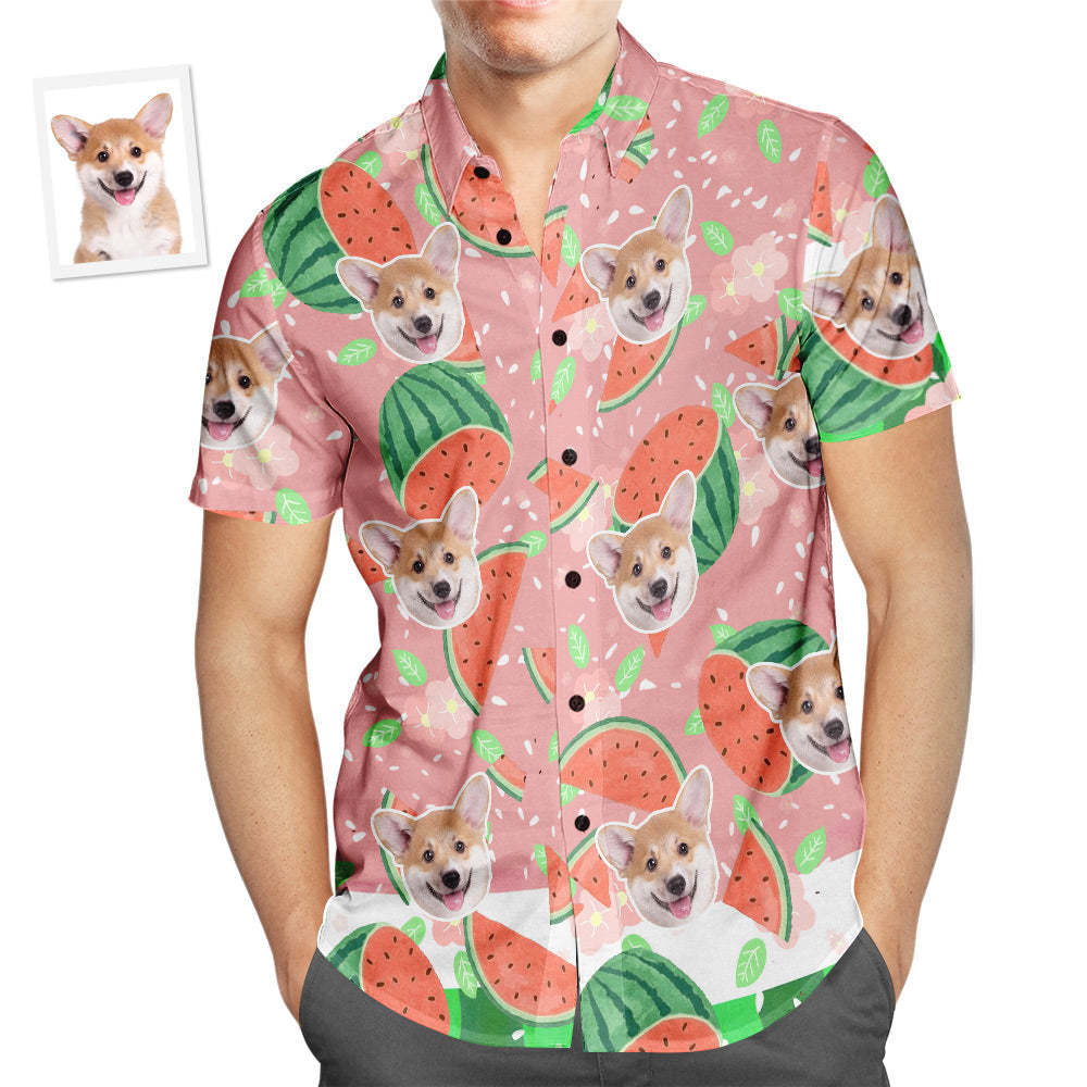 Custom Face Hawaiian Shirt Cartoon Watermelon Men's Popular All Over Print Hawaiian Beach Shirt Holiday Gift - MyFaceSwimsuit