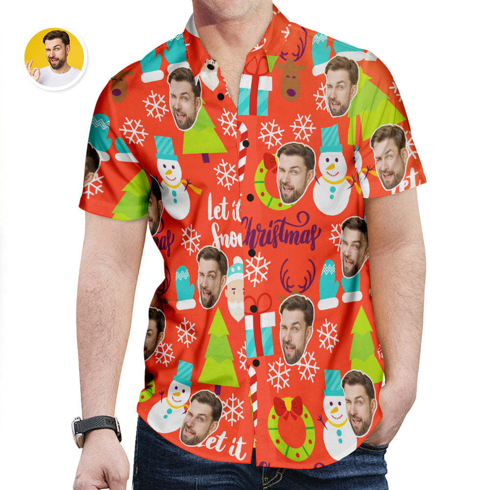 Custom Face Hawaiian Shirt Funny Snowman Red Christmas Hawaiian Shirt Gift for Him - MyFaceSwimsuit